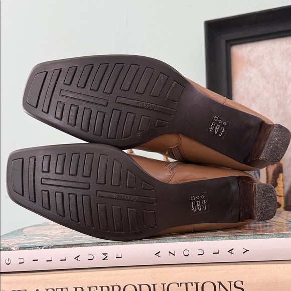 Girl Boss Vintage 90s Y2K Nickels Tan Leather Square Toe Chunky Heeled Boots - Picture 7 of 11